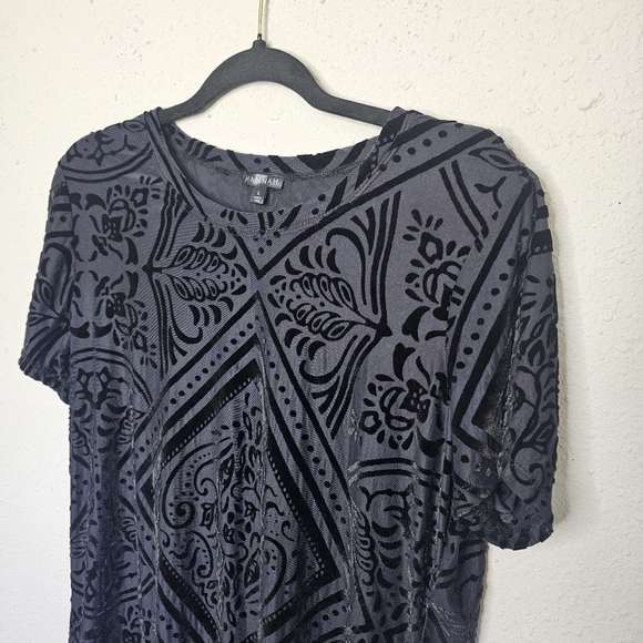 Hannah Black Velvet Burnout Womens L Large Stretchy Nylon Semi Sheer‎ - Picture 3 of 10